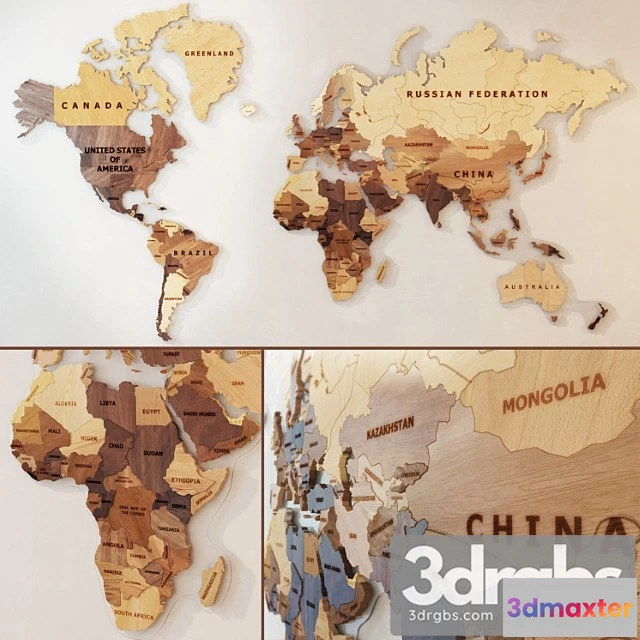 916544 - A world map made of wood.