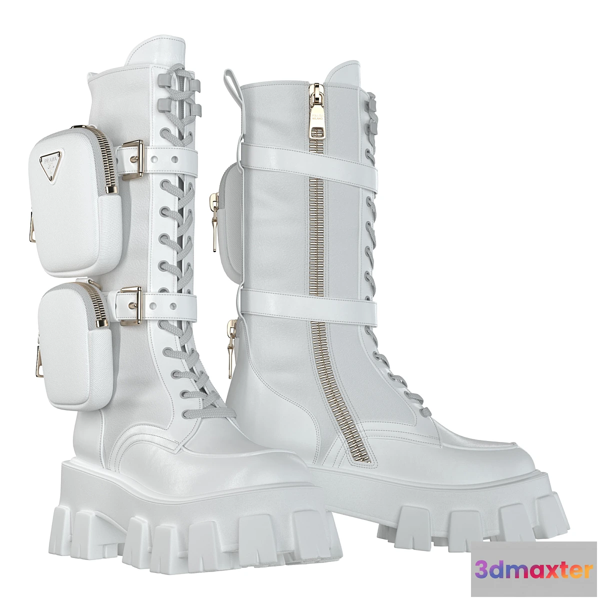 741021 - PRADA Brushed rois leather and nylon Monolith boots white - No.2