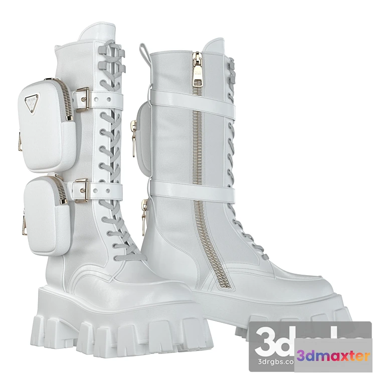 925802 - Prada Brushed Rois Leather and Nylon Monolith Boots White