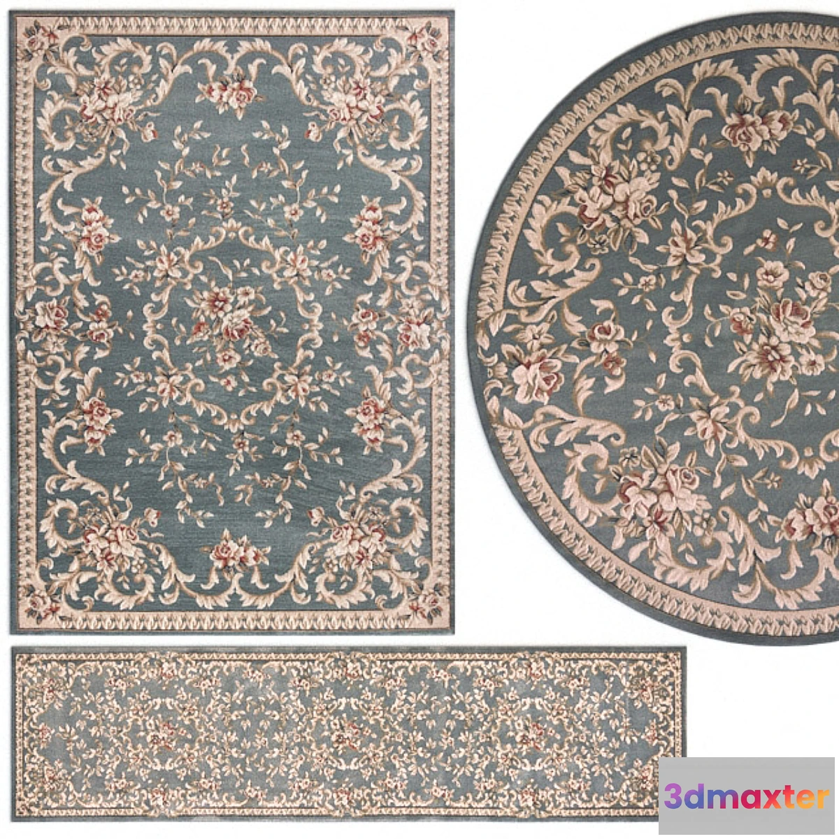 1325978 - Carpet Avalon 5602 Slate Blue Aubusson Rug Set 3D Max