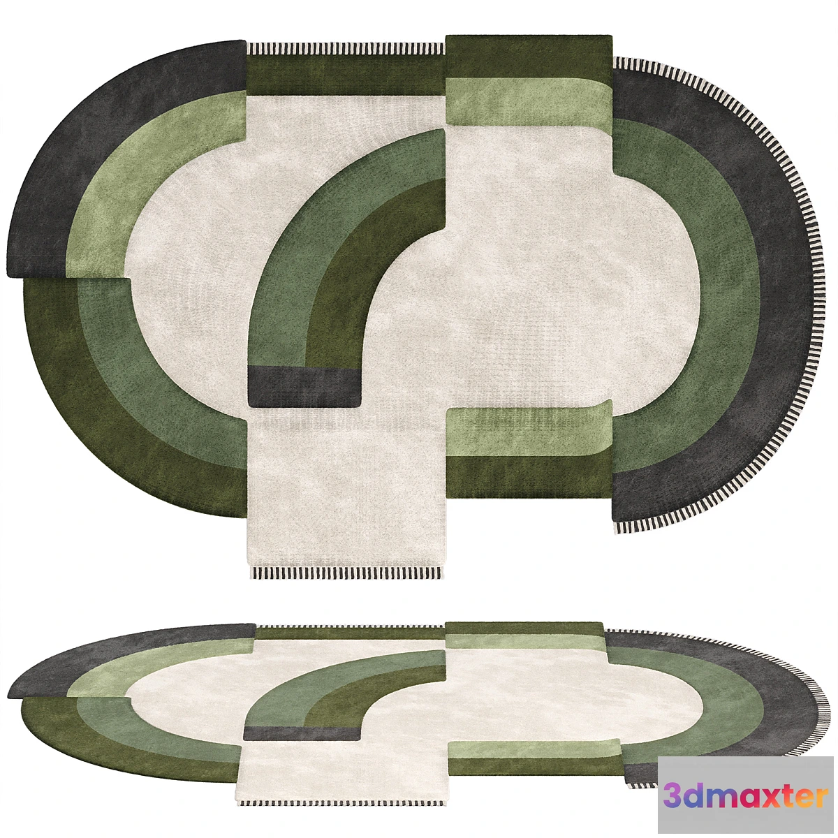 1439856 - Carpet Contemporary Oval Rug with Geometric Pattern in Green Hues and Beige in Wool 3D Max