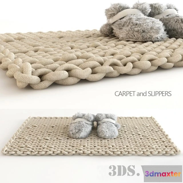 1594340 - decoration - Knitted rug and fluffy slippers 3D Max