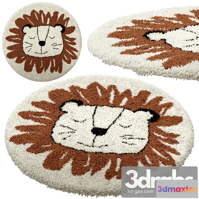 917924 - Childrens Round Carpet With Image of Lion Sim
