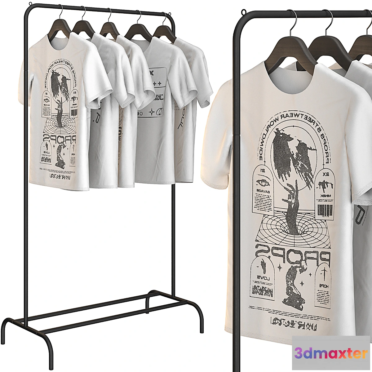 1396370 - Floor hanger with white t-shirts 3D Max