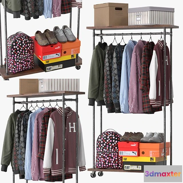 1555533 - Industrial Clothes Rail Rack 3D Max