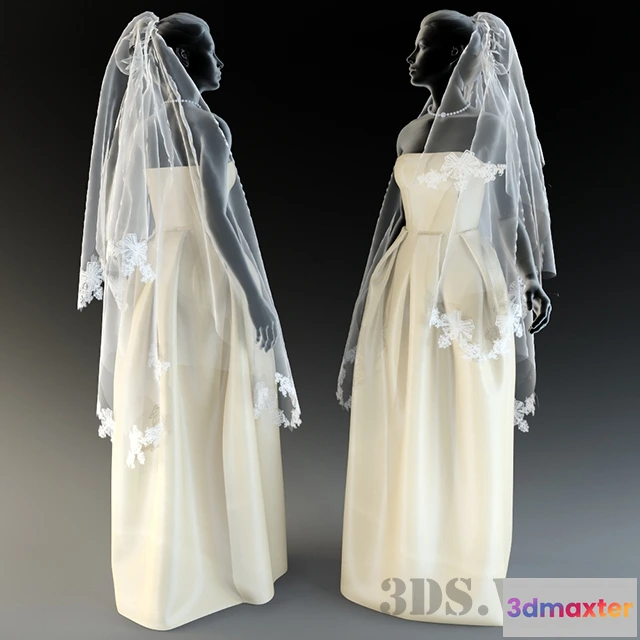 1595132 - decoration - Wedding dress with veil 3D Max