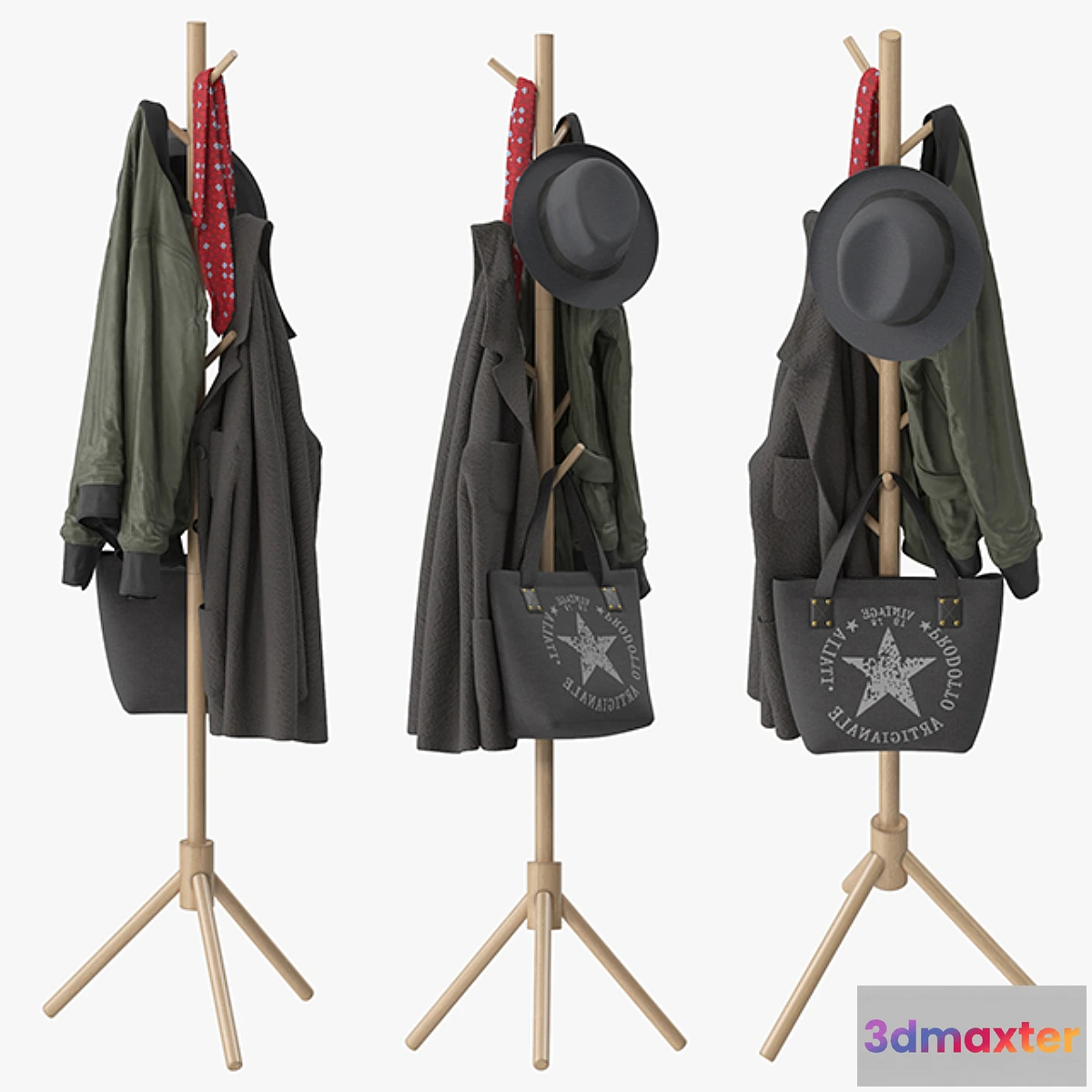 719284 - LENDRA Deluxe Wooden Coat Rack Tree - No.2