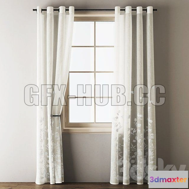 1081100 - Floral Embroidered Linen Eyelet Curtains - 214657