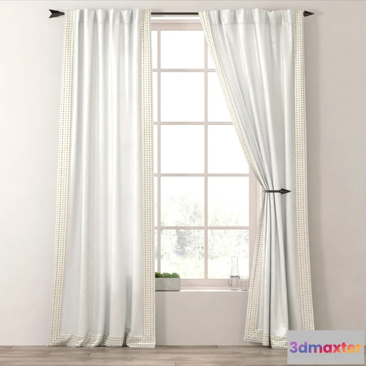 1280096 - RH _ STUDDED BORDER COTTON DRAPERY PANEL 3D Max