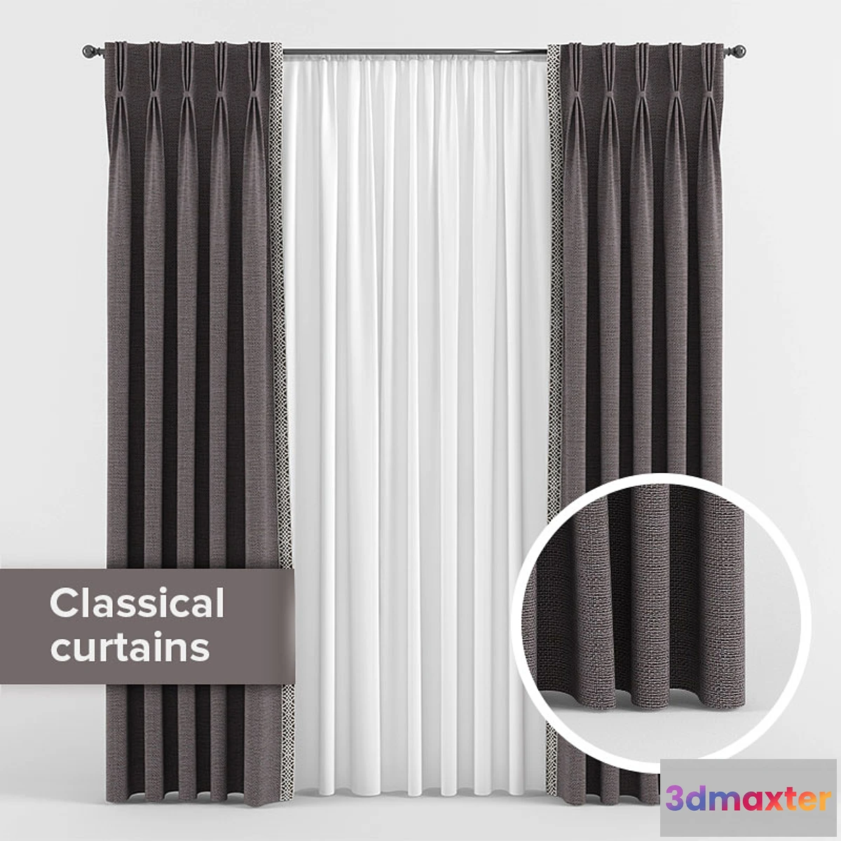 1281452 - Curtains with triple pleats 3D Max