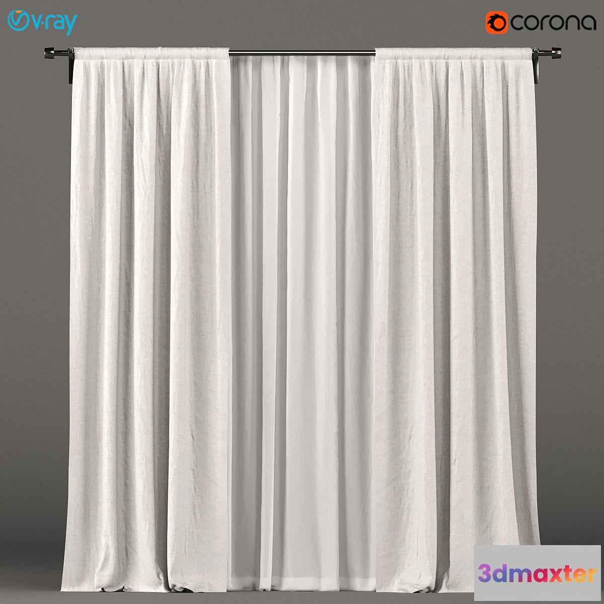 1296329 - White curtains with white tulle. 3D Max