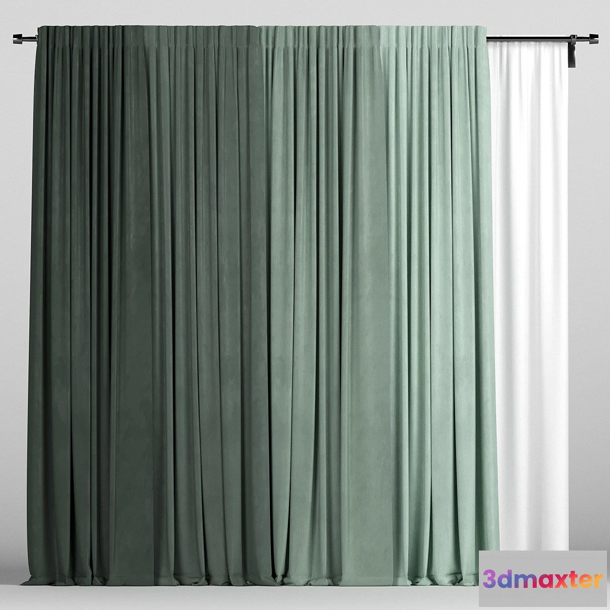 1298426 - Green curtains with tulle 3D Max