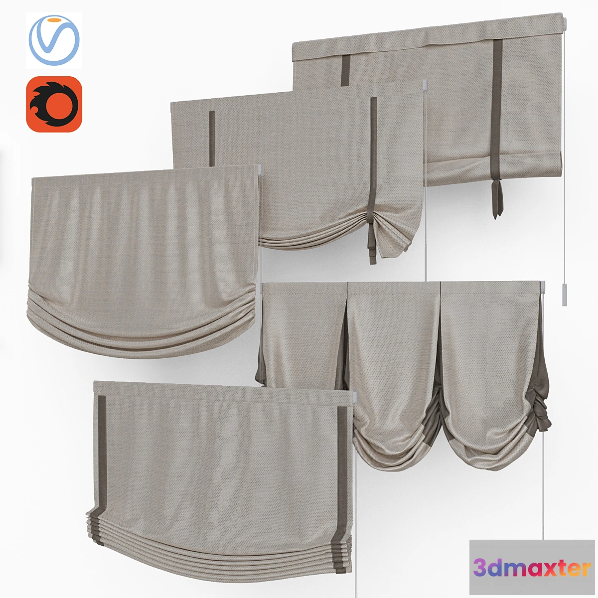 1305366 - Set of Roman blinds 9 3D Max