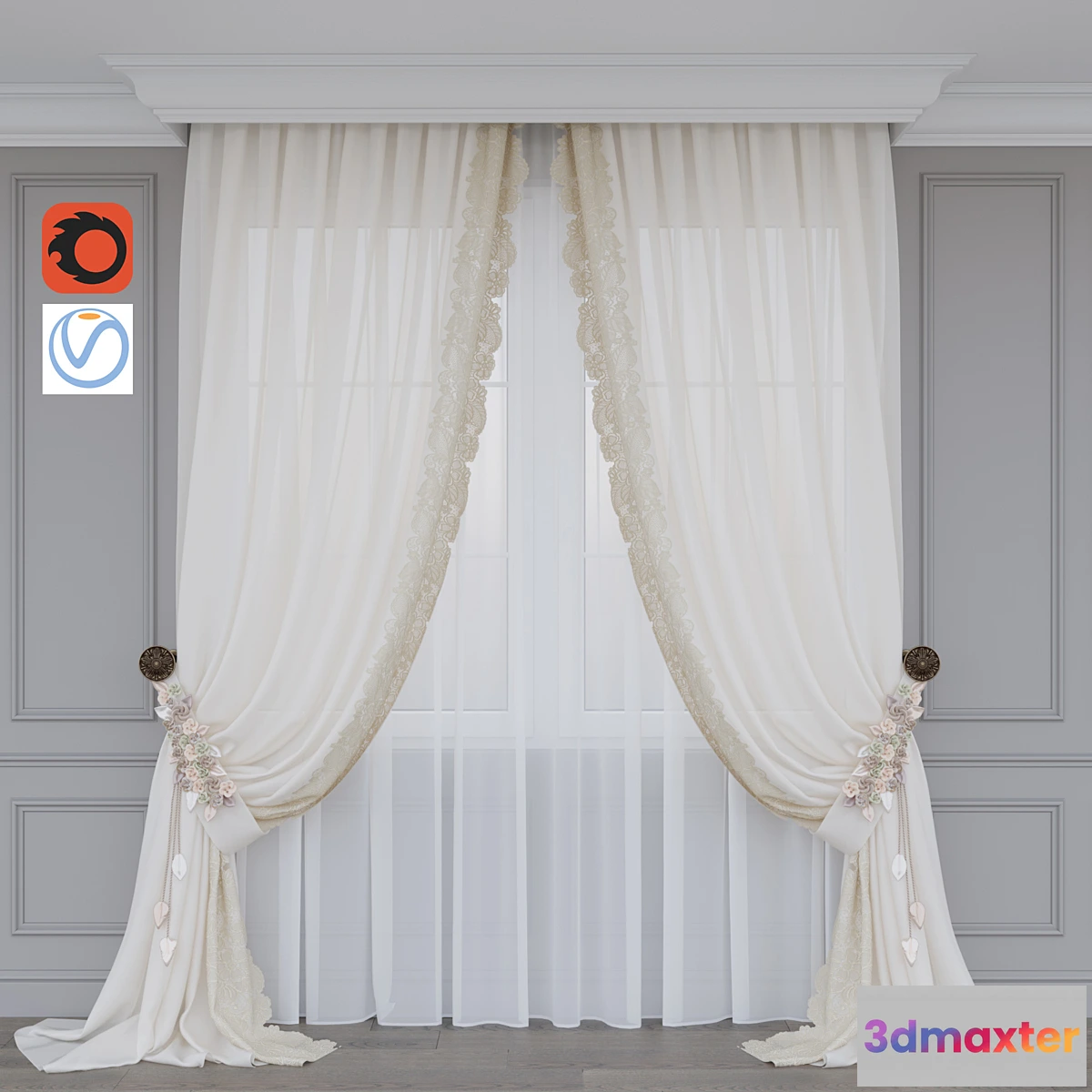 1308519 - A curtain with flowers 3D Max