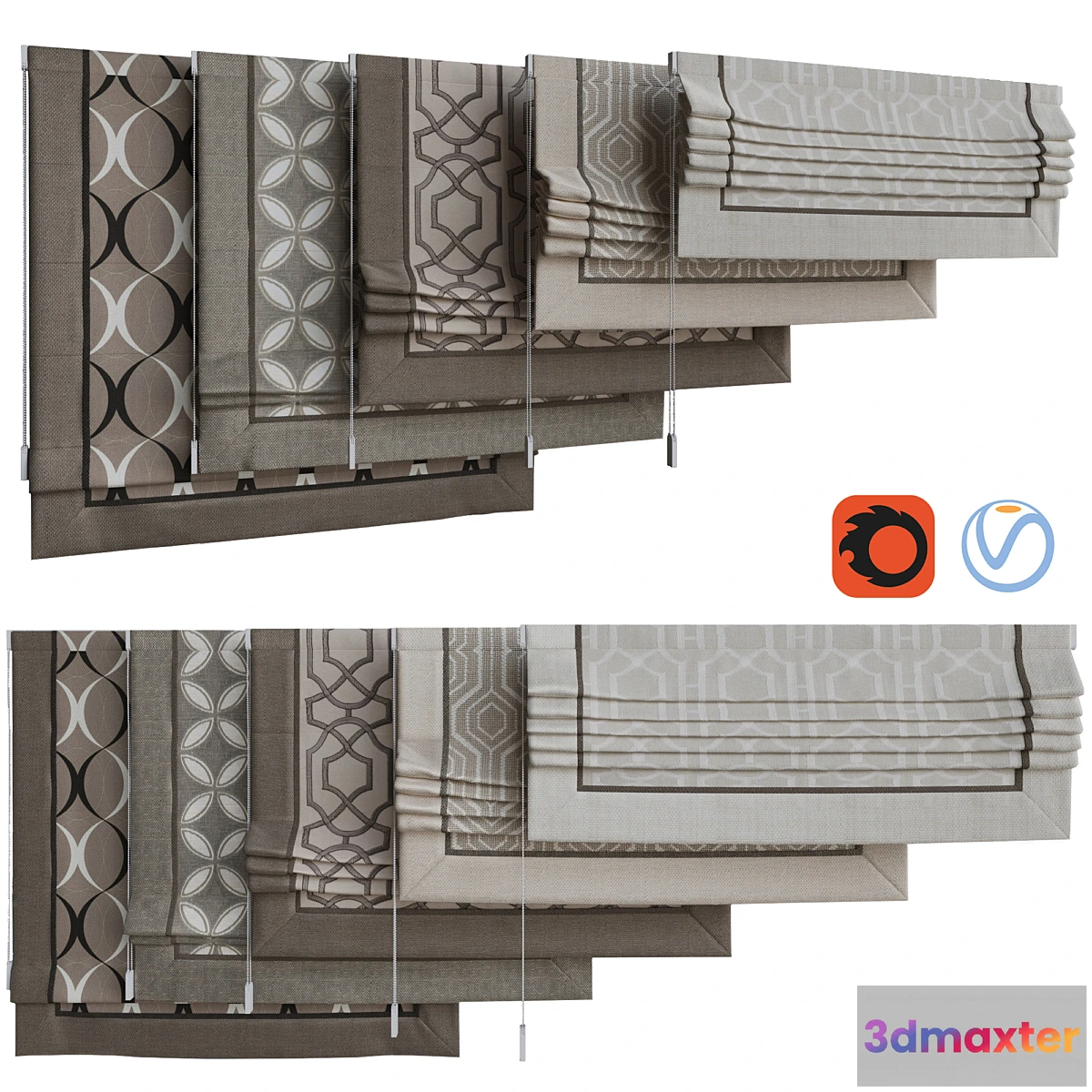 1336502 - Roman blinds set 12 3D Max