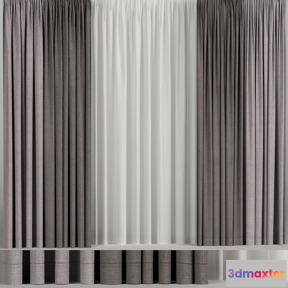 1338062 - Wide brown curtains with tulle. - No.2 3D Max