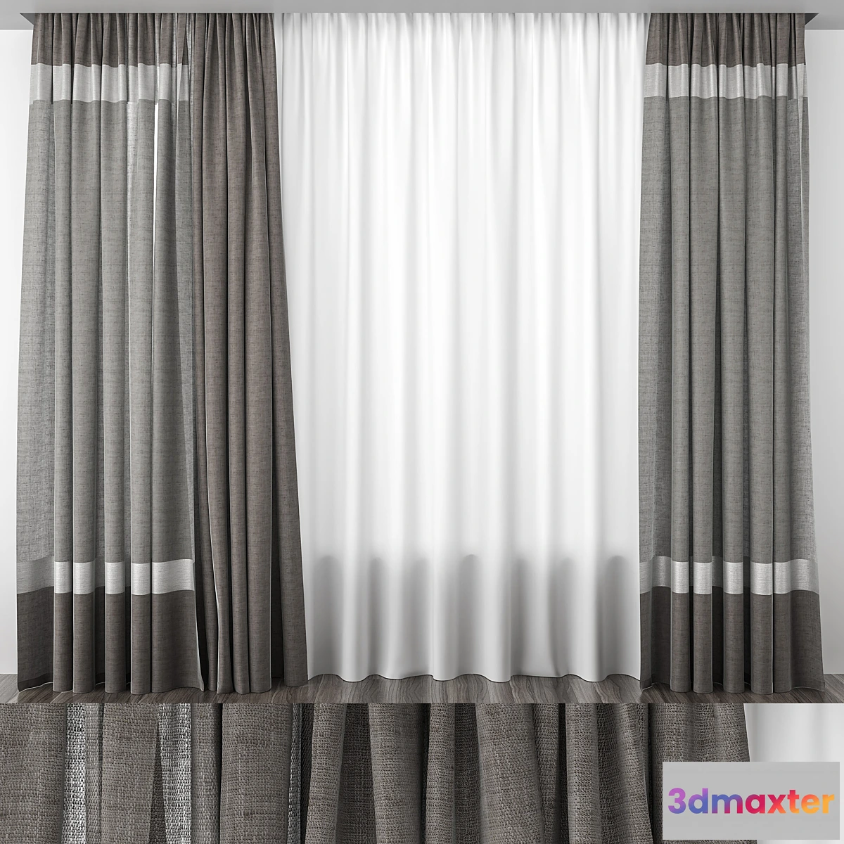 1339806 - Gray-brown striped curtains 3D Max
