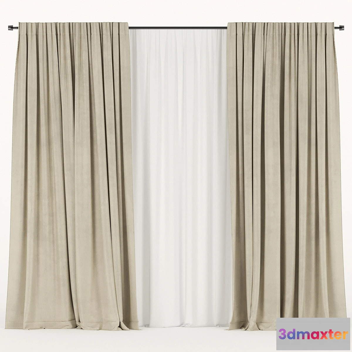 1347634 - Beige curtains with tulle. - No.2 3D Max