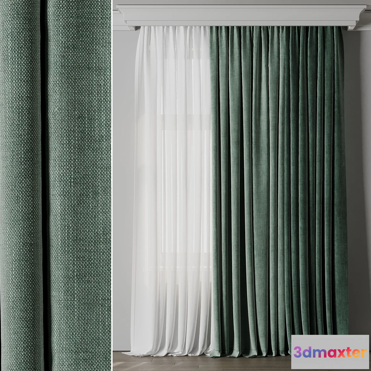 1353680 - Low width curtains 04 set green 3D Max