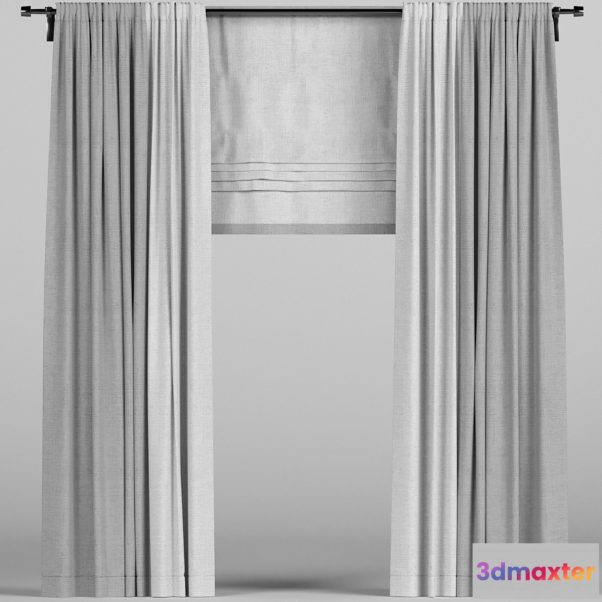 1402476 - Gray curtains with roman blinds. 3D Max