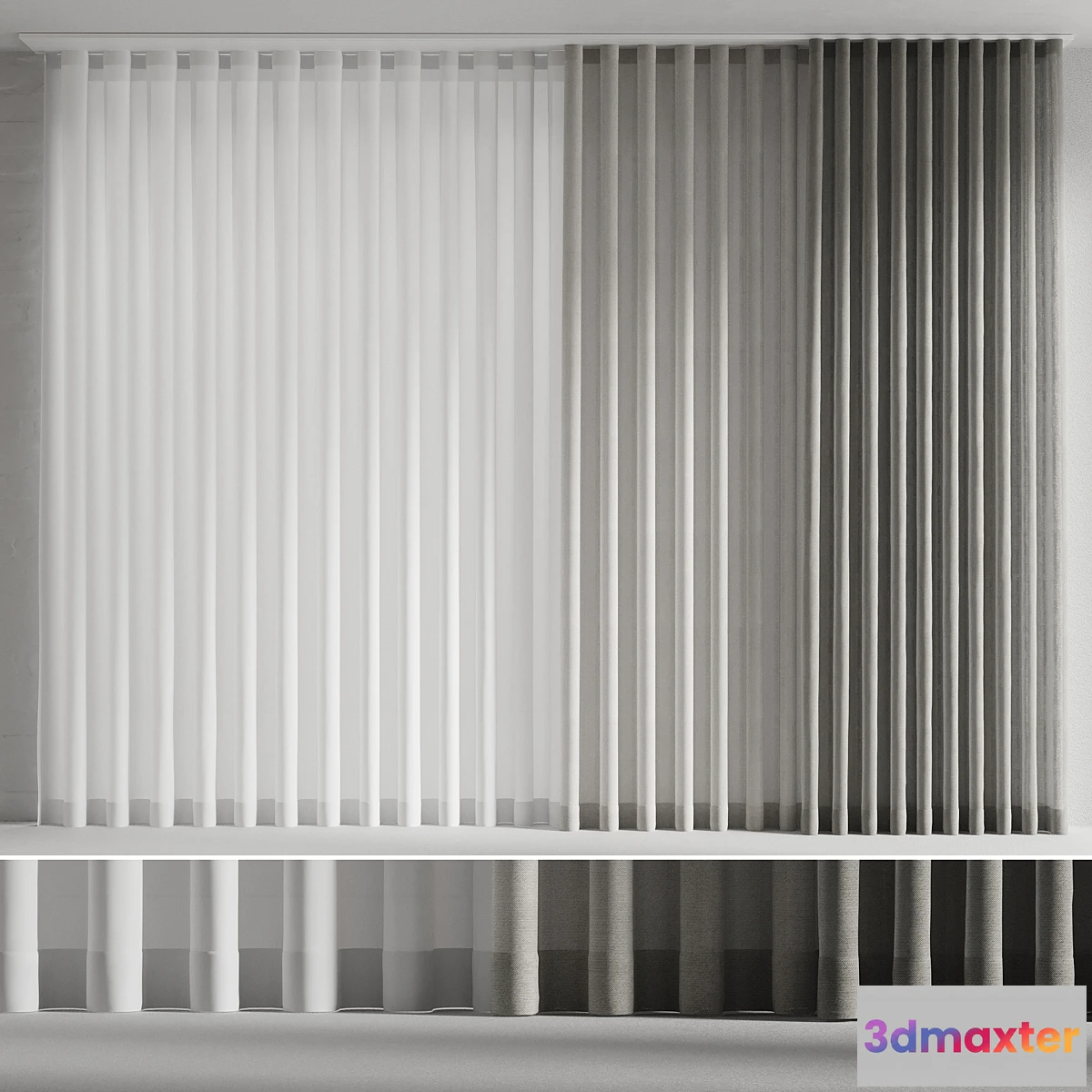 1404064 - Linen curtains with tulle 3D Max