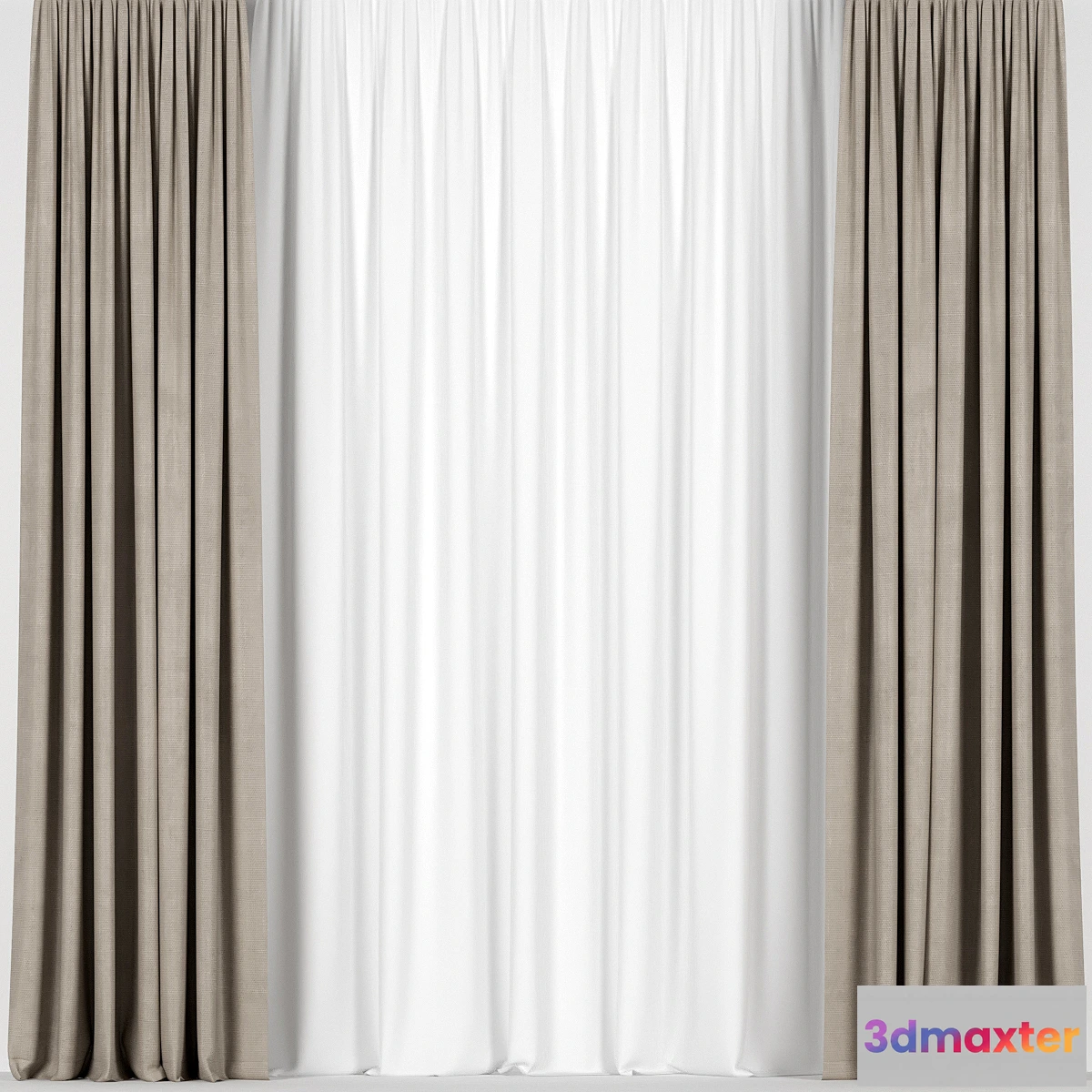 1405390 - Brown curtains with tulle 3D Max