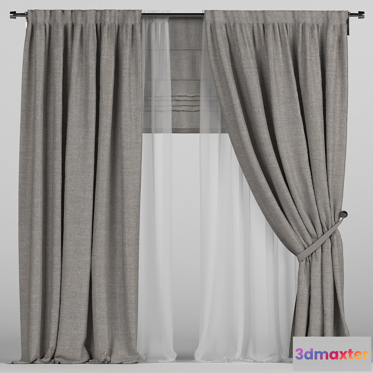 1406542 - Brown curtains with tulle. 3D Max