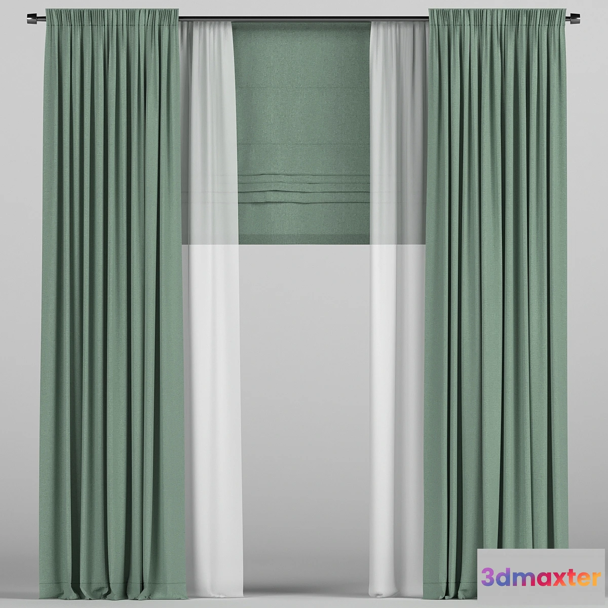 1411932 - Green curtains with roman. 3D Max