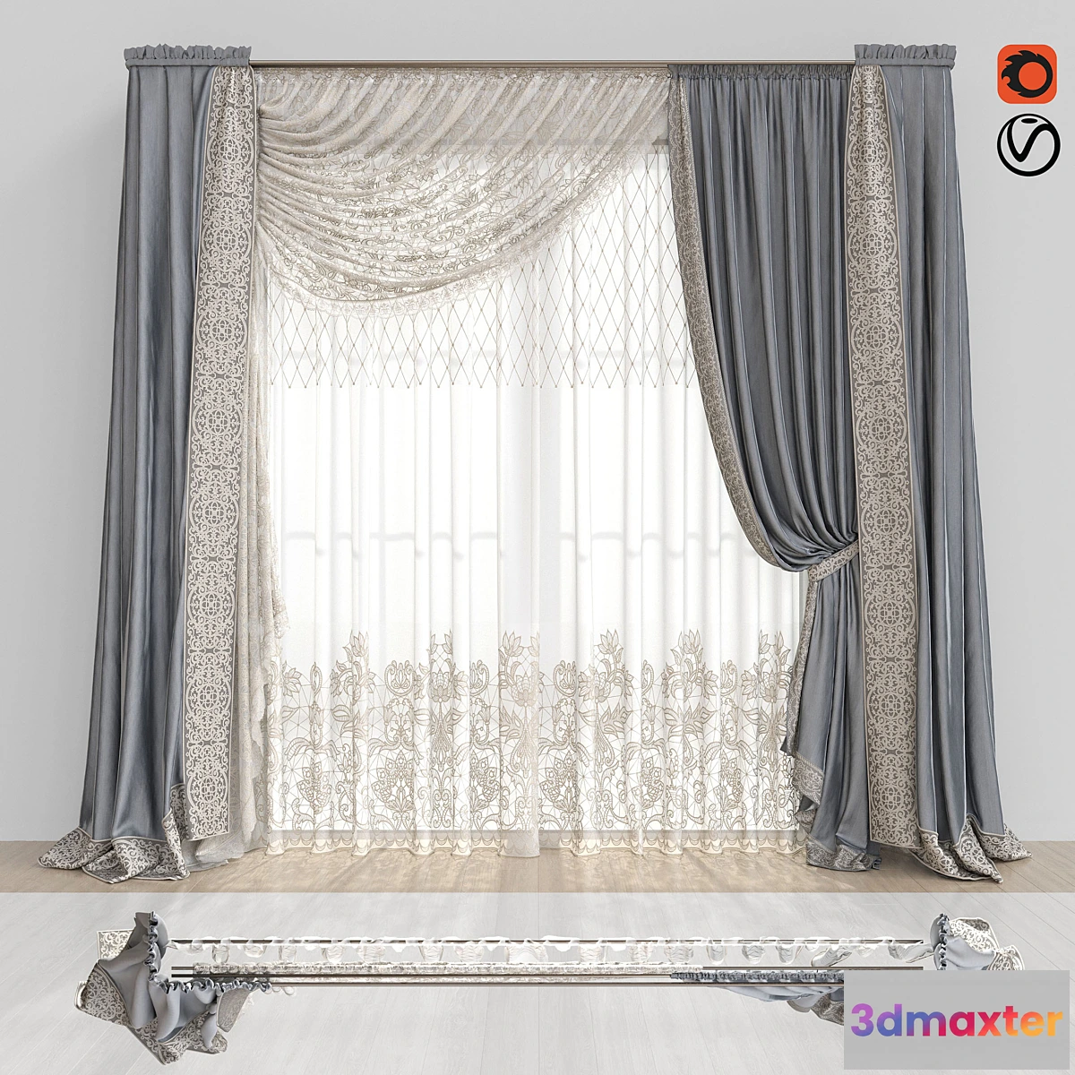 1415106 - Curtains with lace. 3D Max