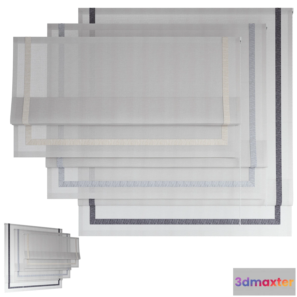 1421464 - Roman Curtains 199  Sheer Fabric  Roman Shades with Ribbon 3D Max