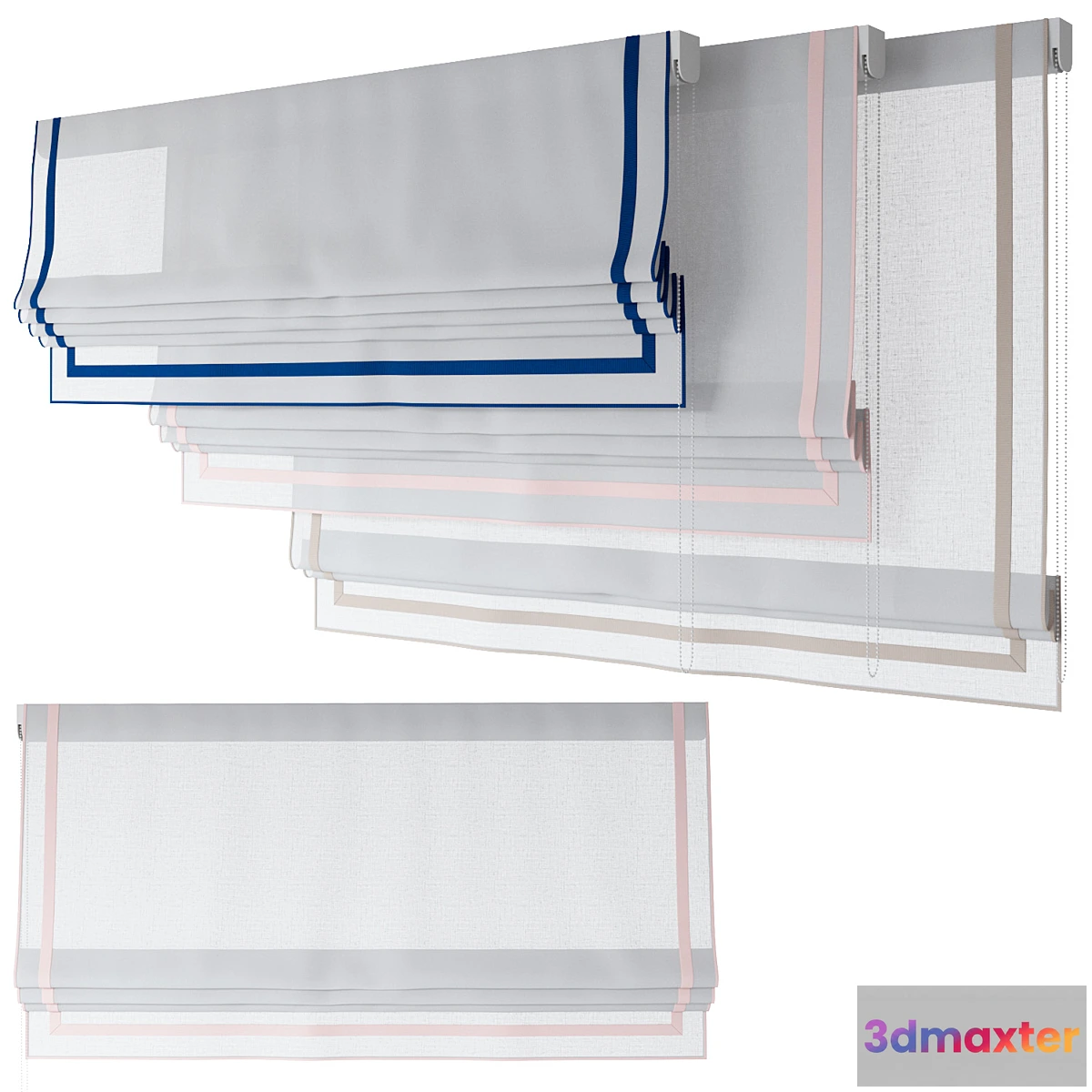 1430862 - Roman Curtains 191  Sheer Fabric  Roman Shades with Ribbons 3D Max