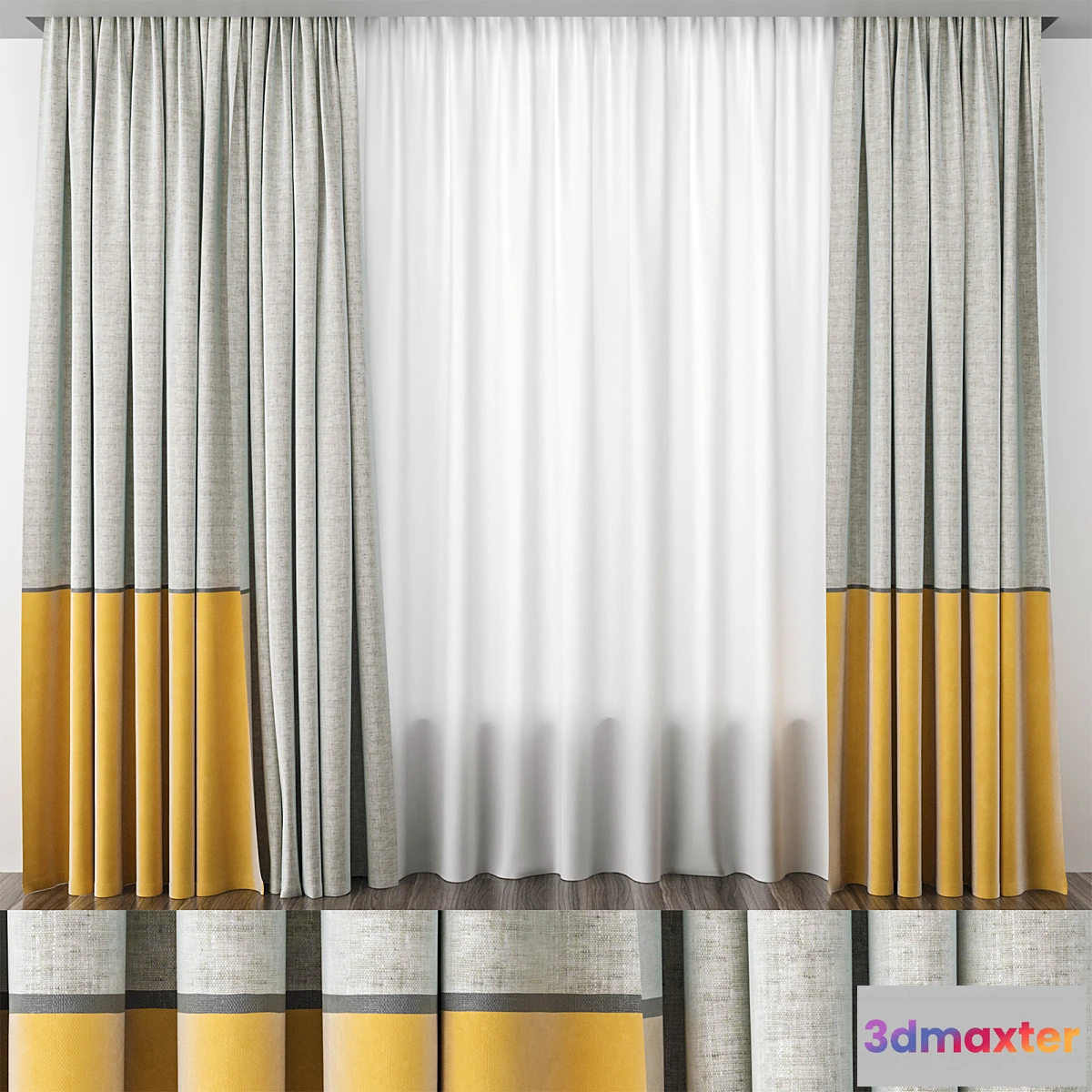 1443218 - Curtains in the nursery yellow-gray 3D Max