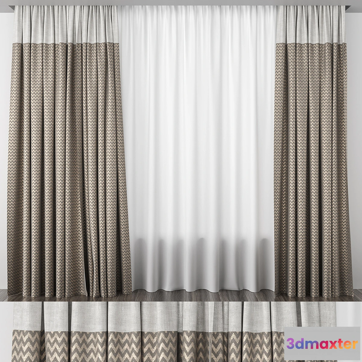 1443874 - Curtains brown with gold 3D Max