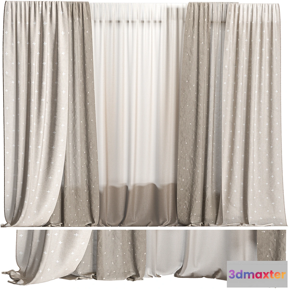 1447962 - Neutral Curtains with Pattern 3D Max
