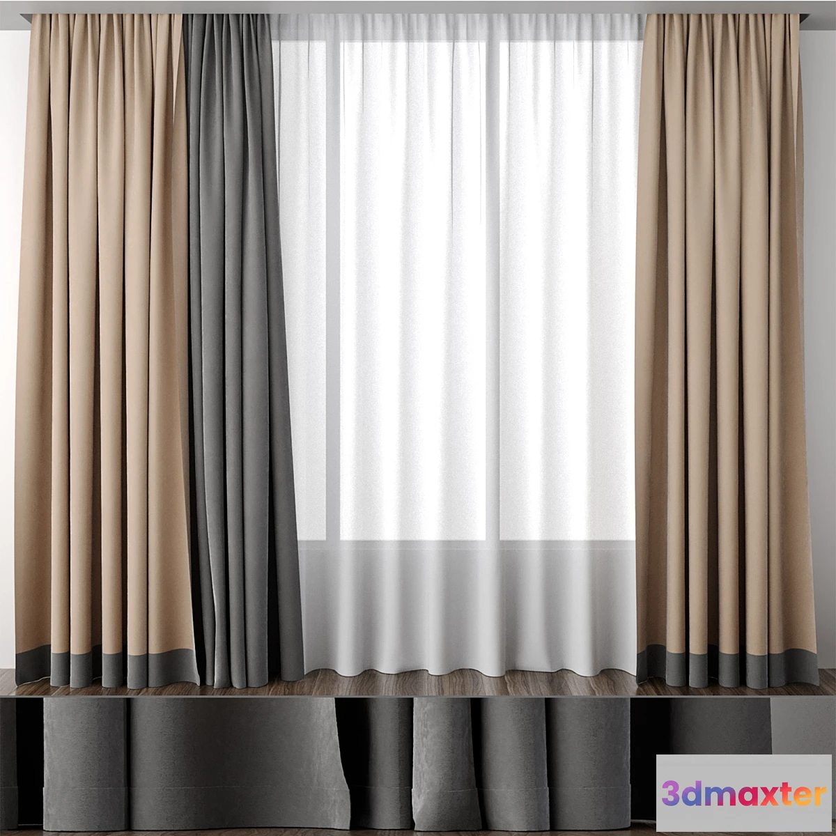 1449748 - Beige curtains with a strip below 3D Max
