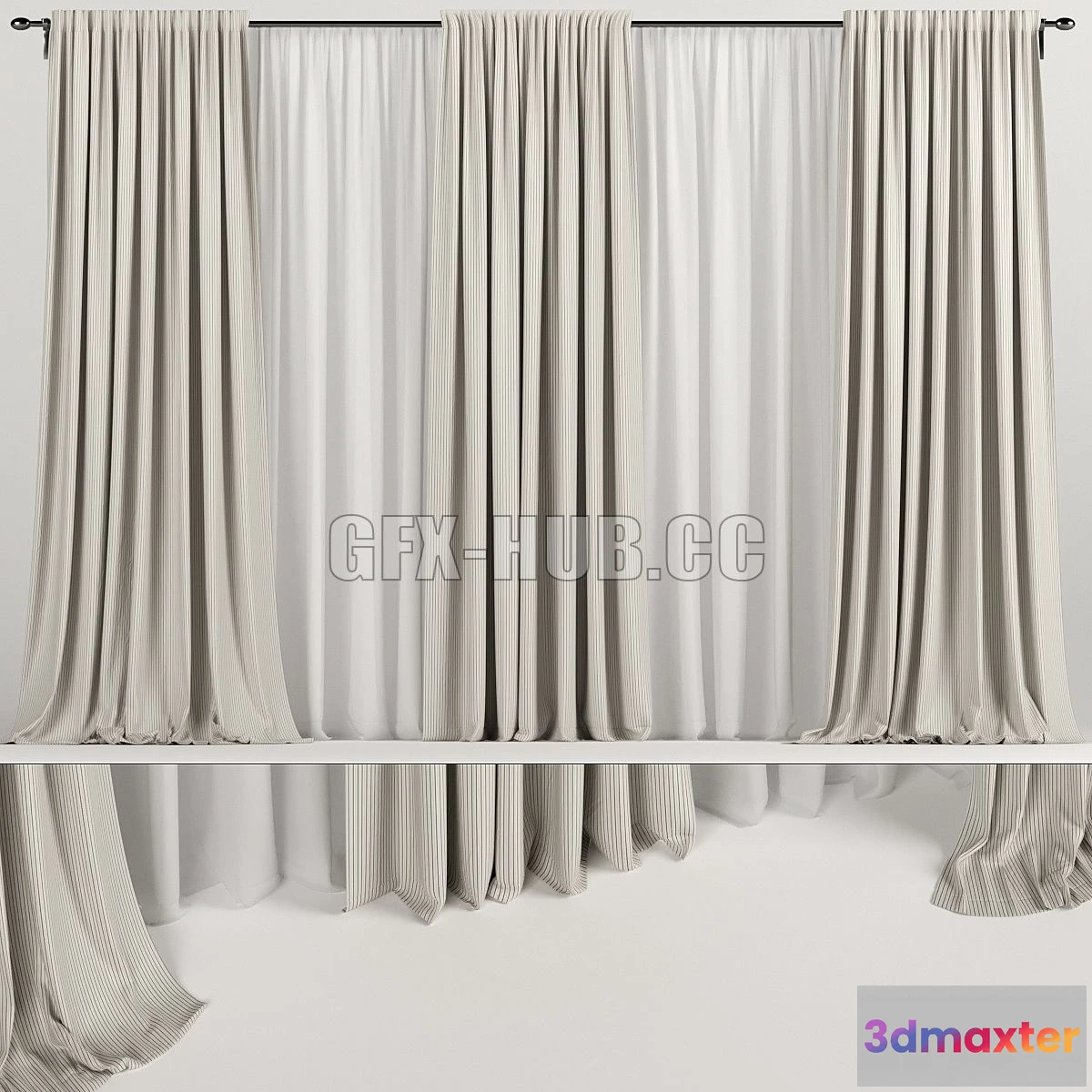 1543763 - Wide brown curtains with tulle 3D Max