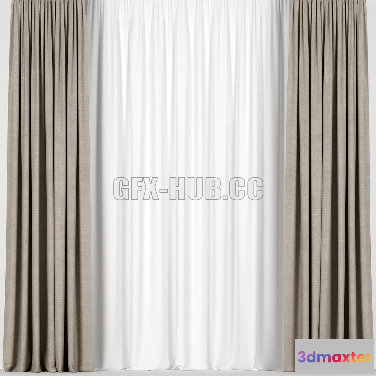 1554831 - Brown curtains with tulle 3D Max
