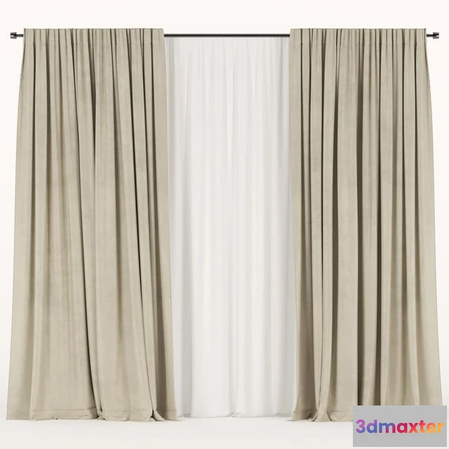 1559143 - Beige curtains with tulle 3D Max