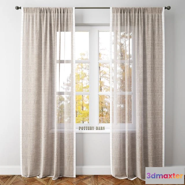 1569042 - LINEN BORDER SHEER DRAPE-Pottery Barn 3D Max