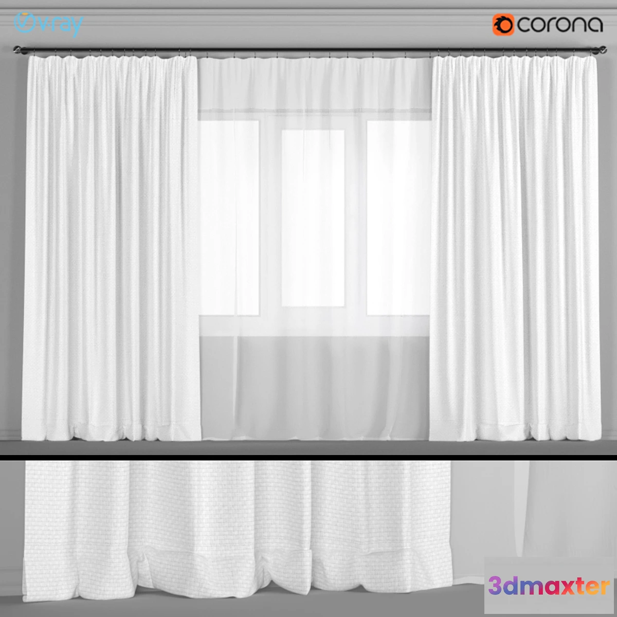 658653 - Wide white curtains with tulle.
