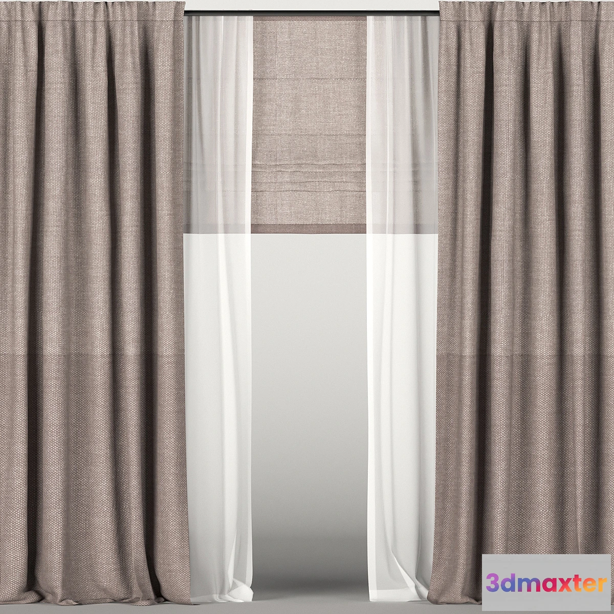 658703 - Brown curtains with tulle + Roman blinds.