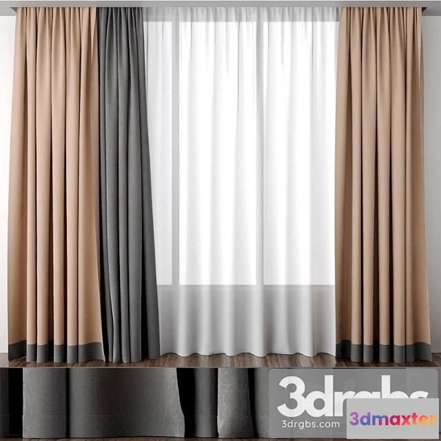 919768 - Beige Curtains With Stripe at Bottom