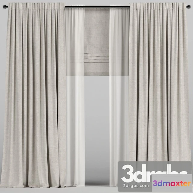 919772 - Beige Curtains With Tulle and Roman Blinds
