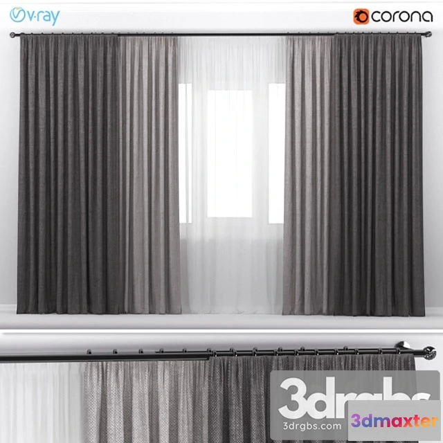 919842 - Brown thick wide curtains in two colors with white tulle.