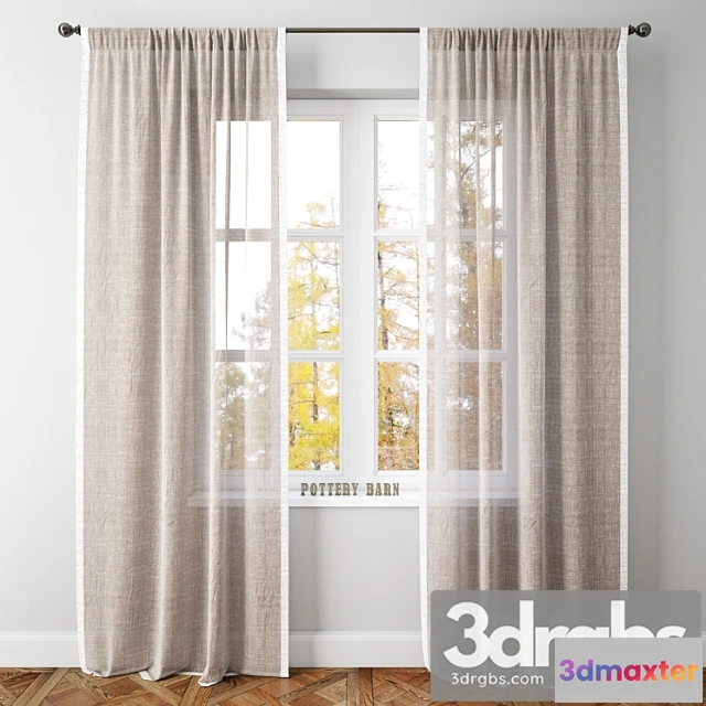 921030 - Linen border sheer drape-pottery barn