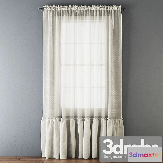 921290 - Ruffled cotton sheer curtain