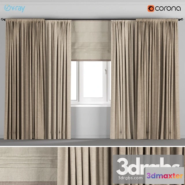 921426 - Wide light brown curtains + roman blinds.