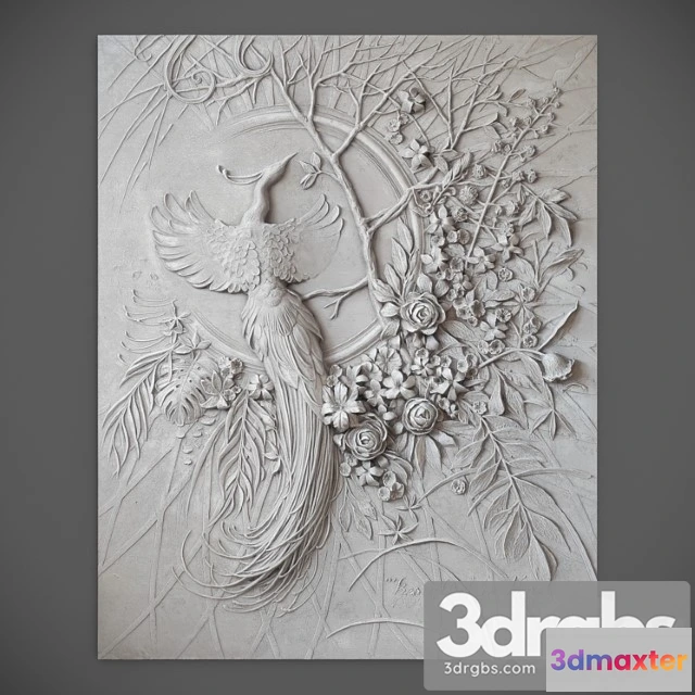 1018650 - Bas-relief panel with a peacock