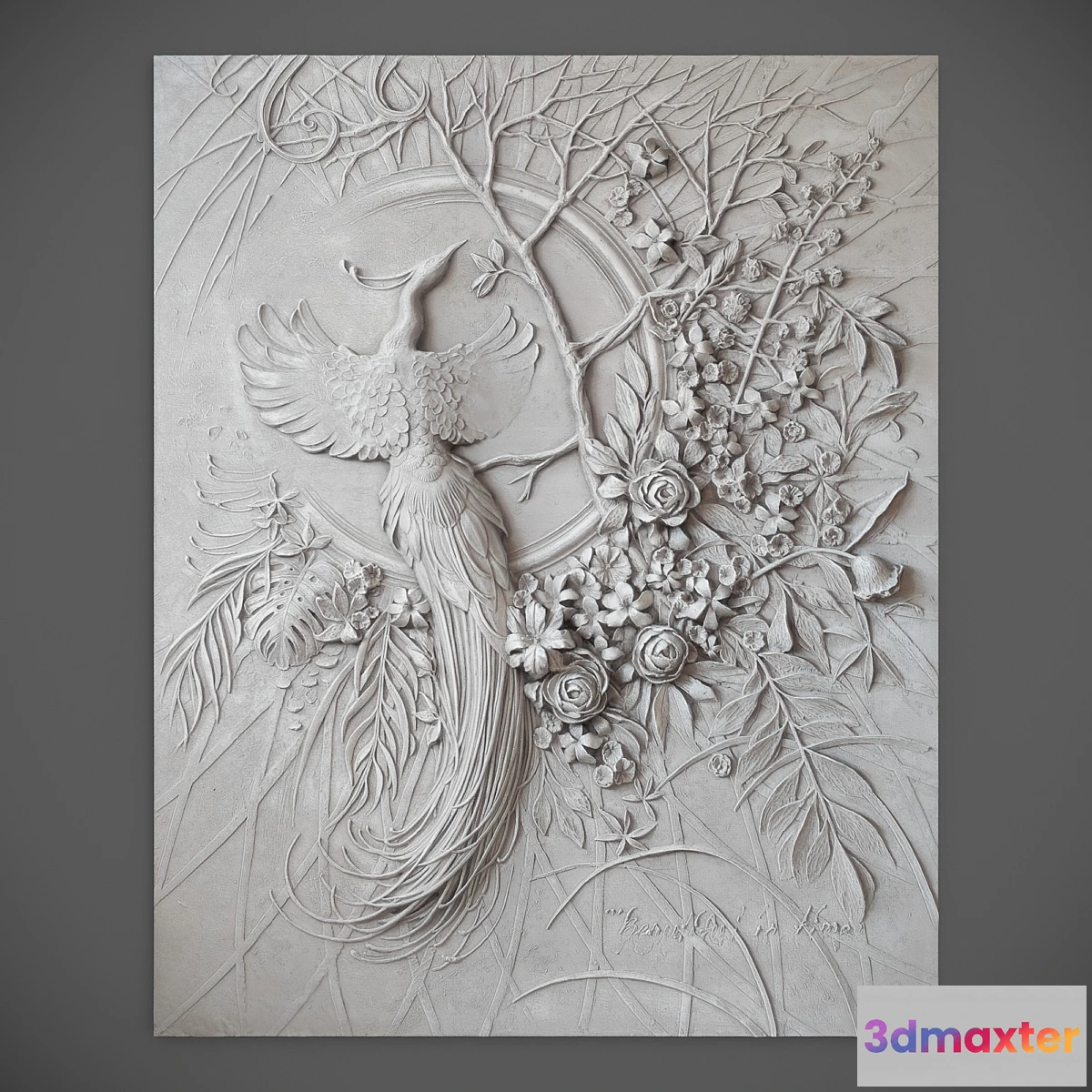 1311837 - Bas-relief panel with a peacock 3D Max