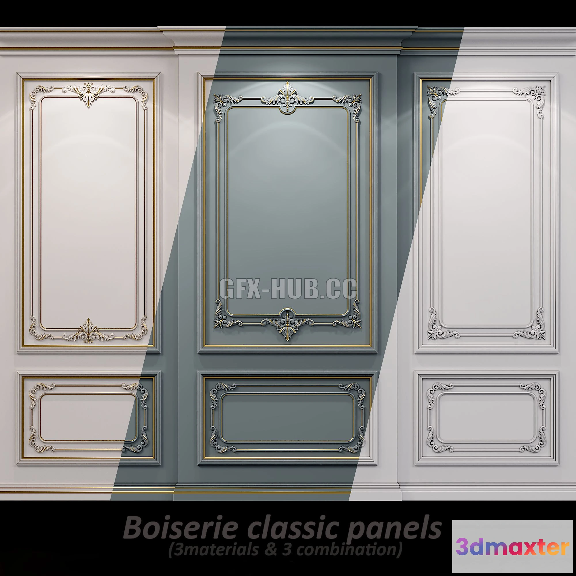 1564466 - Wall molding 21 Boiserie classic panels 3D Max